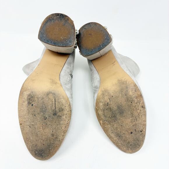 Steve Madden Yvette Gray Taupe Suede Faux Pearl Studded Block Heel Booties 8 - Picture 7 of 9